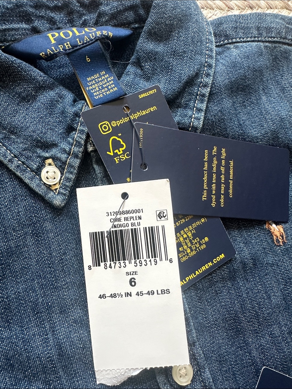 Ralph Lauren Girls' Dark Blue Denim Shirt Dress with Belt - Picture 3 of 3